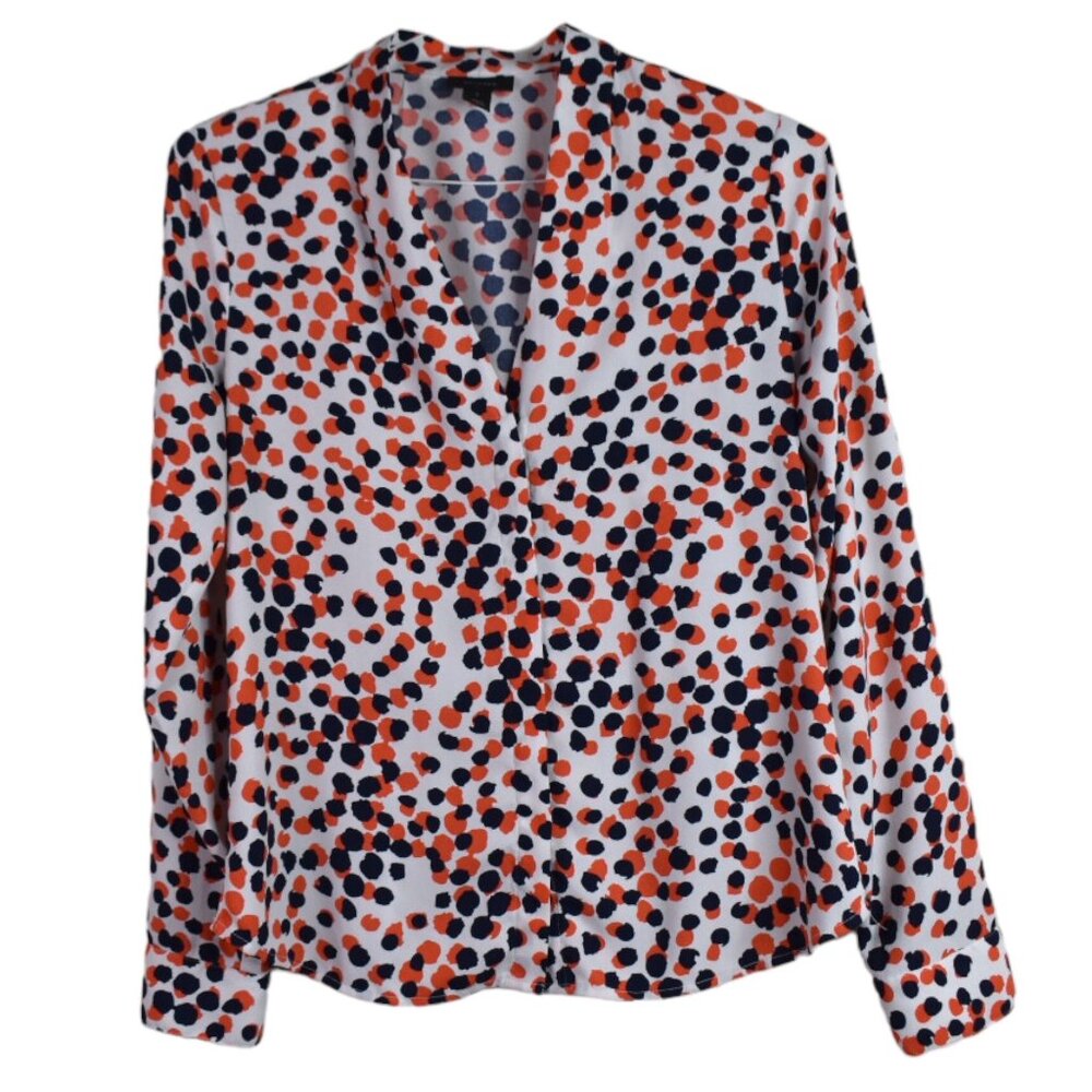 Halogen Blouse S Womens Dotted Pring Long Sleeve Button Down V Neck Workwear